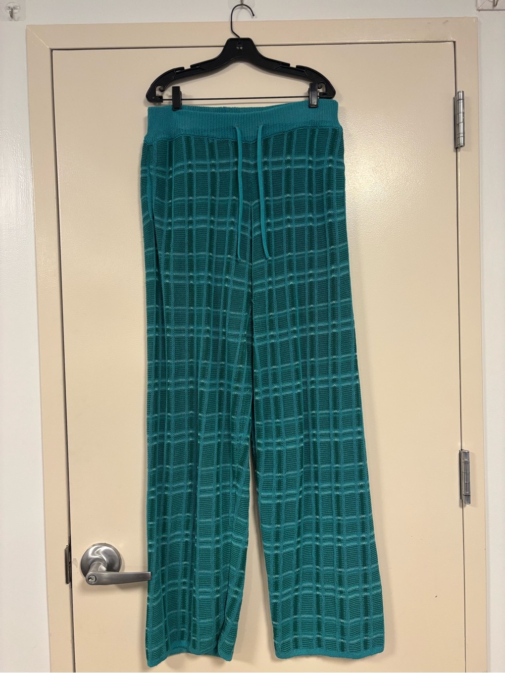 Zara Teal Knit Wide-Leg Pants